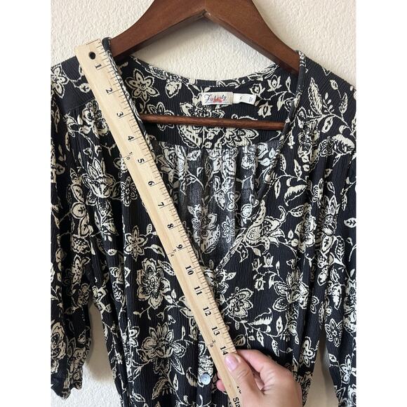 Faherty Tiered Mini Dress Sz S Boho Botanical Floral Tie Waist Button Front - Picture 11 of 11